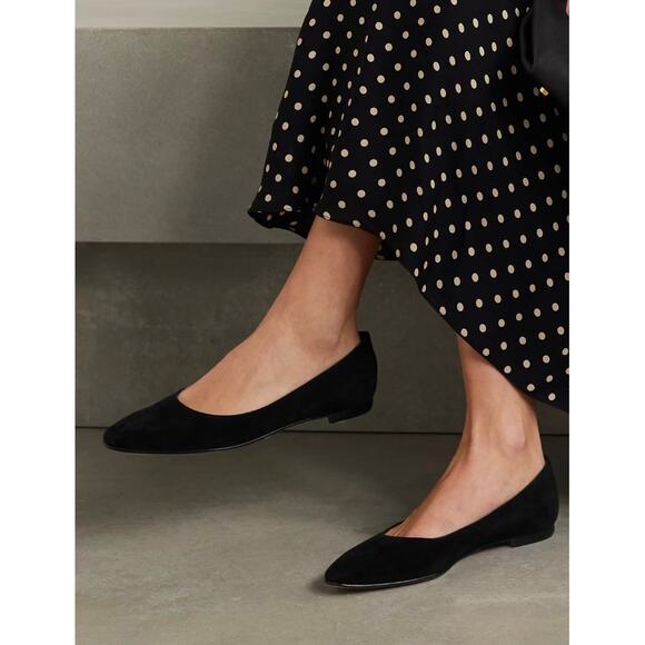 Manolo Blahnik Gelista Suede Ballet Flats in Black - Picture 1 of 15